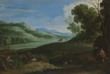 Paysage avec chasseurs
