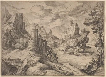 Paysage fluvial avec voyageurs