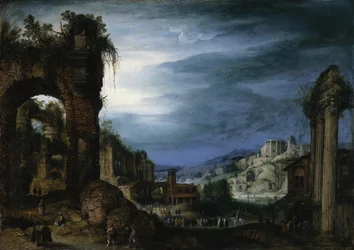 Paysage de ruines romaines avec une procession