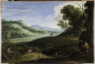 Paysage avec chasseurs