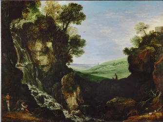 Paysage avec cascade et temple de Vesta à Tivoli