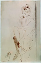 Jeune femme dessinant à la sanguine