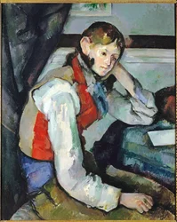 Garçon en gilet rouge (huile sur toile)