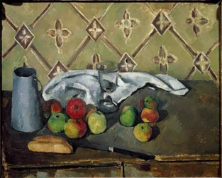 Fruits, serviette et boîte de lait