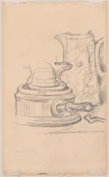 Cruche à lait et réchaud à alcool