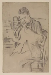 Hortense Fiquet, Madame Cézanne, cousant, c.1880 (crayon sur papier)
