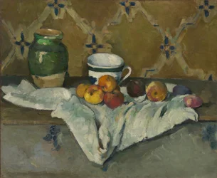 Nature morte avec pot, tasse et pommes, vers 1877