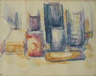 Table de cuisine : pots et bouteilles