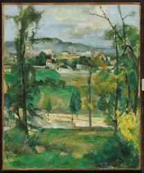 Village derrière les arbres, Île-de-France, c.1879