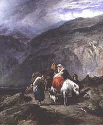 Famille gitane sur un chemin de montagne