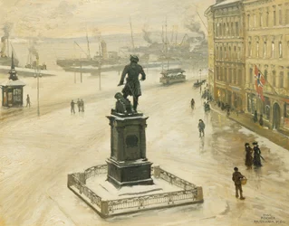 La Statue de Tordenskiold face à Piperviken, port d