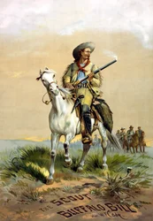 Couverture du livre « The Scout Buffalo Bill » par Han. W.F. Cody, illustration par P. Frenzeny, sd. entre 1860 et 1890.