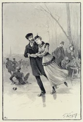 Illustration pour Anna Karénine : Lévine et Kitty sur la glace (lithographie)