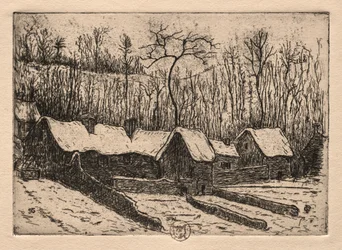 Six eaux-fortes : La boulangerie au toit de chaume, Auvers