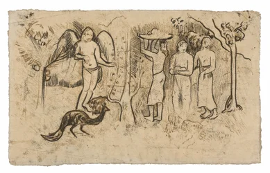 Ange, paon et trois tahitiens