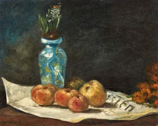 French :  Jacinthe et pommes sur un journal Hyacinth and Apples on a Newspaper