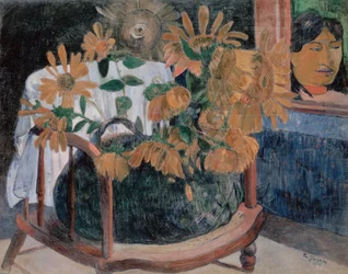 French: Nature morte avec des tournesols sur un fauteuil (II) Sunflowers