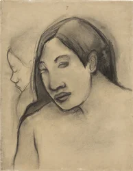 Têtes de femmes tahitiennes, vues frontale et de profil, 1891-93