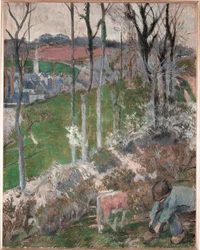 Hiver. Petit Breton arrangeaant son sabot (oil on canvas)
