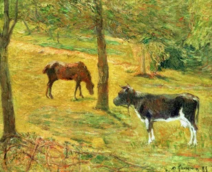 Cheval et vache dans un pré, 1885