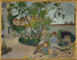 Jardin a Vaugirard, ou La Famille du peintre dans le de jardin la rue Carcel (oil on canvas)