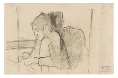 Femme tahitienne assise (recto), croquis de coqs et de poules (verso)