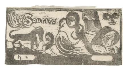 Trois personnes, un masque, un renard et un oiseau, en-tête pour Le sourire