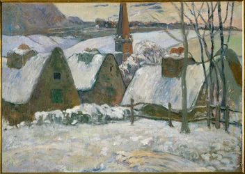 Village Breton sous la neige (oil on canvas)