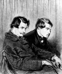 Les frères Goncourt - Edmond de Goncourt et Jules de Goncourt dans une loge au théâtre