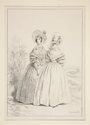 MAI 1837. Capotte (sic) à coulisse et bouquet de violettes; ...