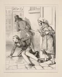 Monsieur Victor, qui flânait sous certaine fenêtre, a reçu de Monsieur Prosper une foule de coups de canne.