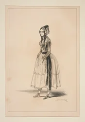 POLONAISE. Bonnet, veste et brodequins de velours, garnitures d