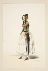 POLONAISE. Bonnet, veste et brodequins de velours, garnitures d