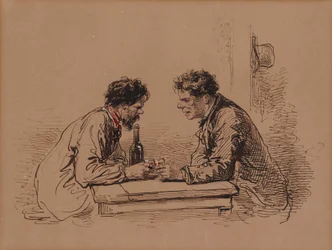 Deux hommes à table avec du vin
