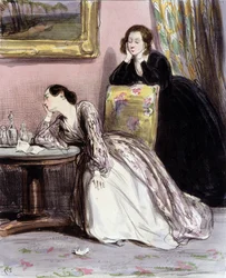 Deux femmes en conversation sur les amants, « Fourreries de femmes », Gavarni, c. 1840