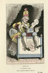 Illustration de Hadol (1835-1875) dans Histoire de France tintamarresque, ca. 1880 - Ancien régime - Du Barry Jeanne, Louis XV