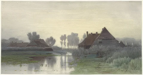 Maisons de paysans dans la brume matinale. 1838-1903