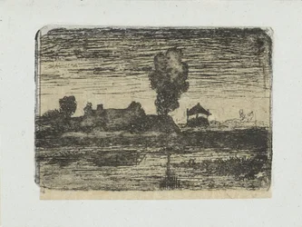 Paysage avec meule de foin