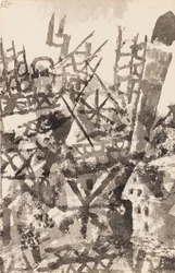 La guerre marchant sur une localité, 1914