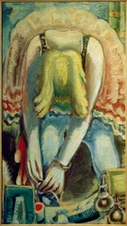 Danseuse courbée avec jupe rose