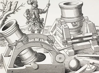 Mortiers du 16e siècle sur des chariots mobiles.