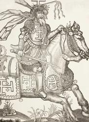 Godefroy de Bouillon, vers 1060-1100, chevalier franc médiéval. Un chef de la première croisade. Représenté ici couronné des instruments de la Passion du Christ. D