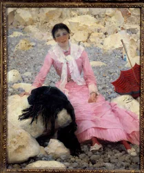 Portrait de Fernande Mathey (1857-1941) sur la plage
