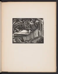 Dark Lake, illustration tirée de "Places. 7 estampes reproduites à partir de planches dessinées et gravées par Paul Nash, avec des illustrations en prose". Londres, William Heinemann, page de garde