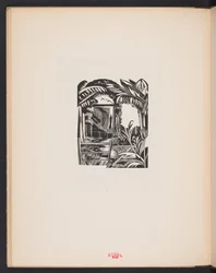 Illustration tirée de "Places. 7 estampes reproduites à partir de planches dessinées et gravées par Paul Nash, avec des illustrations en prose". Londres, William Heinemann, page de garde