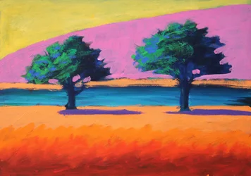 Colline rose ciel jaune, 2021 (acrylique sur panneau)