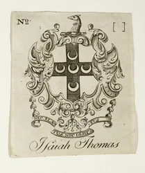 Ex-libris pour Isaiah Thomas (1749-1831), vers 1765-1770 (gravure sur papier vergé)