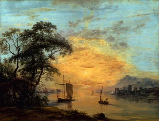 Paysage de rivière au coucher de soleil gallois.