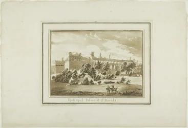 Palais épiscopal de St. Davids, planche douze de Twelve Views in South Wales (Douze vues du sud du Pays de Galles)