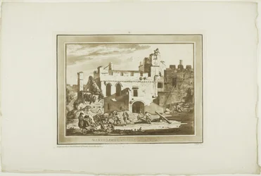 Château de Manerbawr, des Douze vues en aquatinte de dessins pris sur place au sud du Pays de Galles